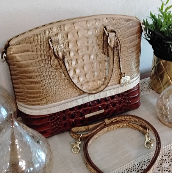 Brahmin Tan and Brown Crocodile-Embossed Satchel - Picture 1 of 8